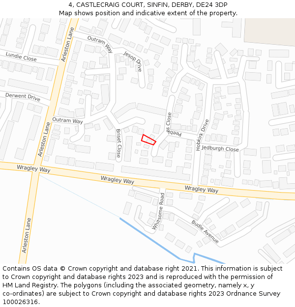 4, CASTLECRAIG COURT, SINFIN, DERBY, DE24 3DP: Location map and indicative extent of plot