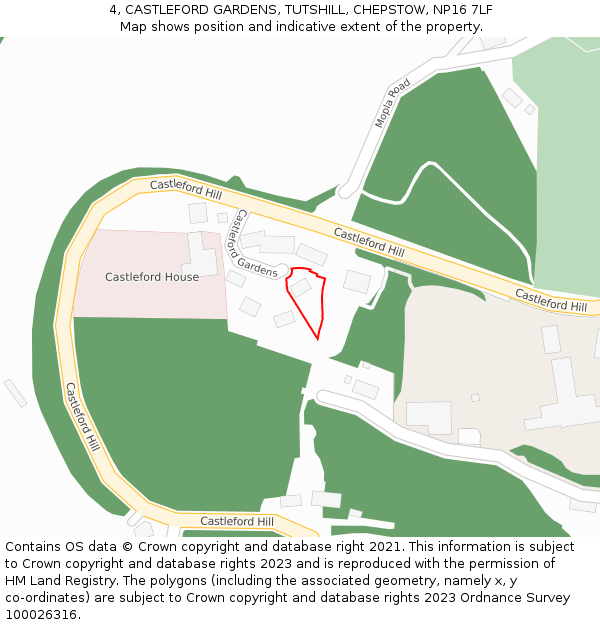 4, CASTLEFORD GARDENS, TUTSHILL, CHEPSTOW, NP16 7LF: Location map and indicative extent of plot