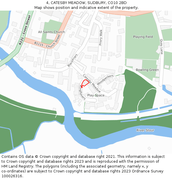 4, CATESBY MEADOW, SUDBURY, CO10 2BD: Location map and indicative extent of plot