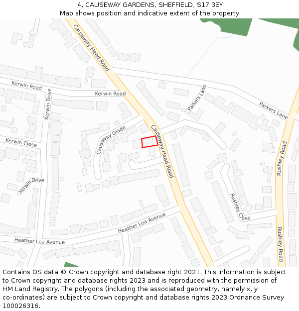 4, CAUSEWAY GARDENS, SHEFFIELD, S17 3EY: Location map and indicative extent of plot