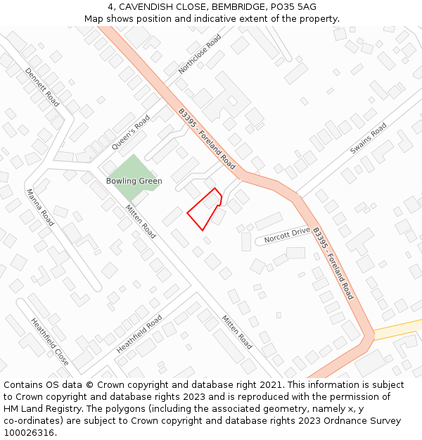 4, CAVENDISH CLOSE, BEMBRIDGE, PO35 5AG: Location map and indicative extent of plot