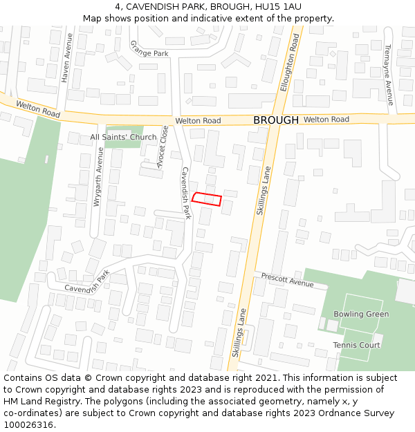 4, CAVENDISH PARK, BROUGH, HU15 1AU: Location map and indicative extent of plot