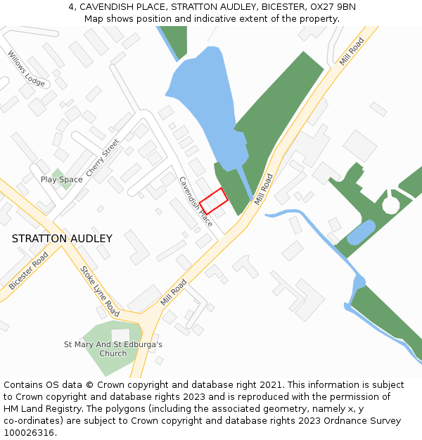 4, CAVENDISH PLACE, STRATTON AUDLEY, BICESTER, OX27 9BN: Location map and indicative extent of plot