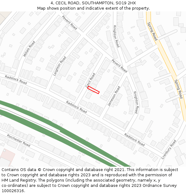 4, CECIL ROAD, SOUTHAMPTON, SO19 2HX: Location map and indicative extent of plot