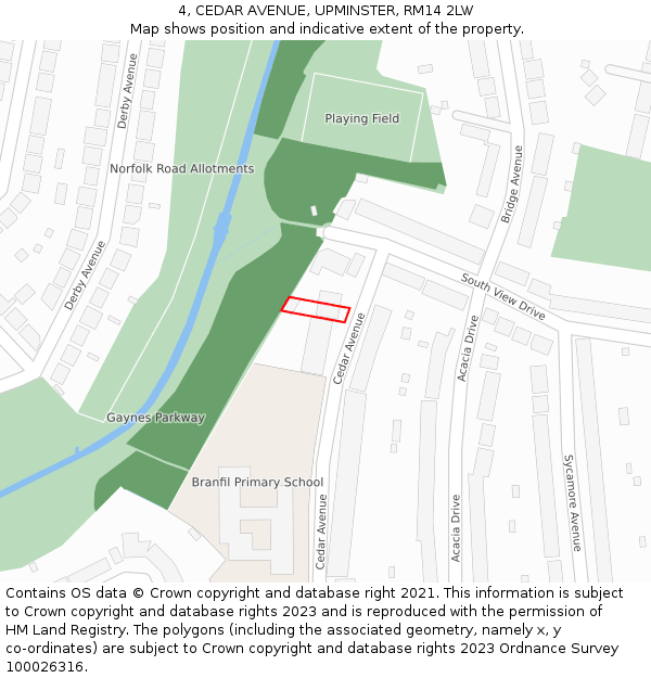 4, CEDAR AVENUE, UPMINSTER, RM14 2LW: Location map and indicative extent of plot