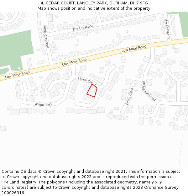 4, CEDAR COURT, LANGLEY PARK, DURHAM, DH7 9FG: Location map and indicative extent of plot