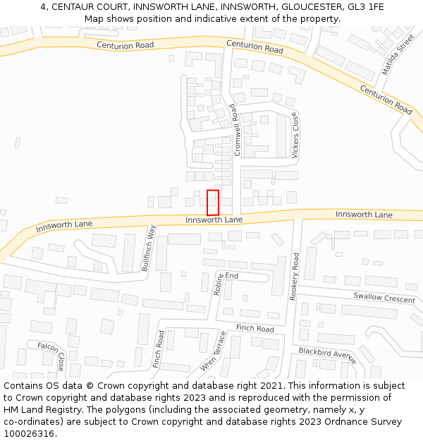 4, CENTAUR COURT, INNSWORTH LANE, INNSWORTH, GLOUCESTER, GL3 1FE: Location map and indicative extent of plot