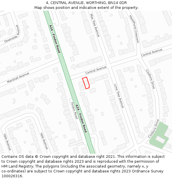 4, CENTRAL AVENUE, WORTHING, BN14 0DR: Location map and indicative extent of plot