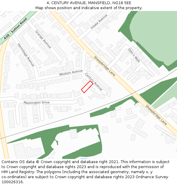 4, CENTURY AVENUE, MANSFIELD, NG18 5EE: Location map and indicative extent of plot