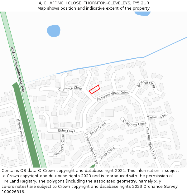 4, CHAFFINCH CLOSE, THORNTON-CLEVELEYS, FY5 2UR: Location map and indicative extent of plot