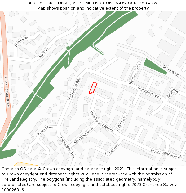 4, CHAFFINCH DRIVE, MIDSOMER NORTON, RADSTOCK, BA3 4NW: Location map and indicative extent of plot
