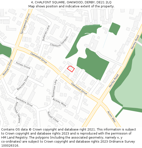 4, CHALFONT SQUARE, OAKWOOD, DERBY, DE21 2LQ: Location map and indicative extent of plot