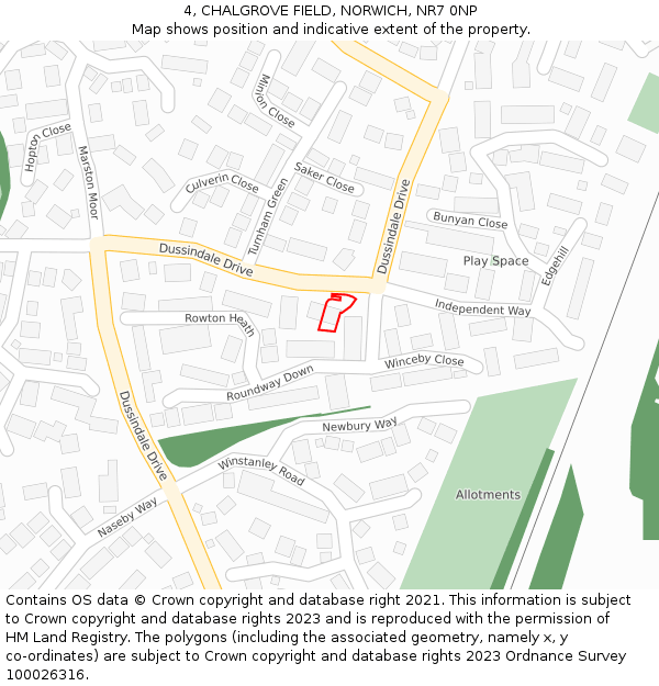 4, CHALGROVE FIELD, NORWICH, NR7 0NP: Location map and indicative extent of plot