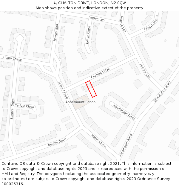 4, CHALTON DRIVE, LONDON, N2 0QW: Location map and indicative extent of plot