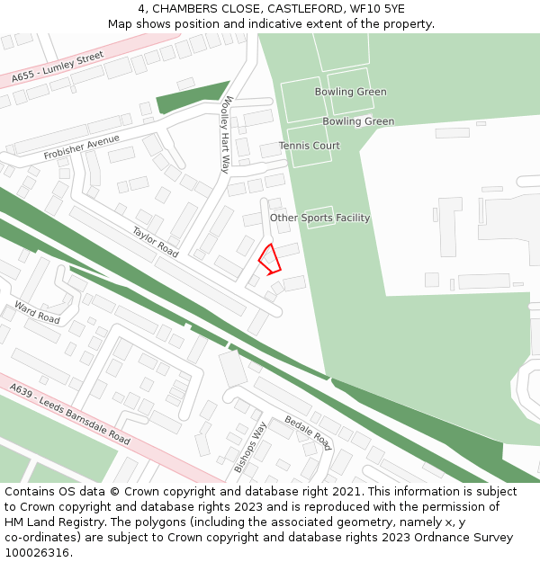 4, CHAMBERS CLOSE, CASTLEFORD, WF10 5YE: Location map and indicative extent of plot