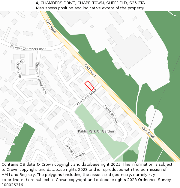 4, CHAMBERS DRIVE, CHAPELTOWN, SHEFFIELD, S35 2TA: Location map and indicative extent of plot