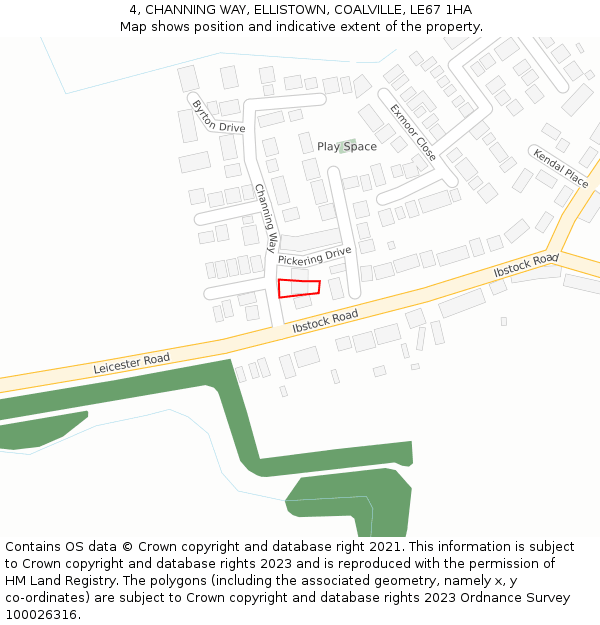 4, CHANNING WAY, ELLISTOWN, COALVILLE, LE67 1HA: Location map and indicative extent of plot
