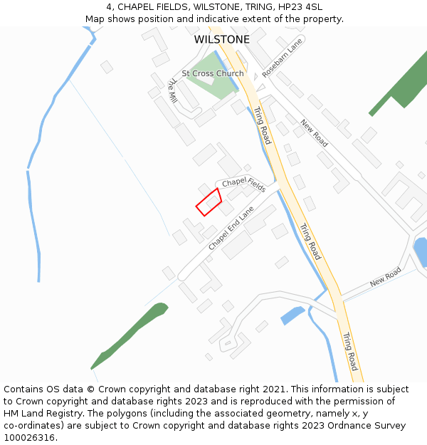 4, CHAPEL FIELDS, WILSTONE, TRING, HP23 4SL: Location map and indicative extent of plot