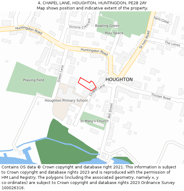 4, CHAPEL LANE, HOUGHTON, HUNTINGDON, PE28 2AY: Location map and indicative extent of plot