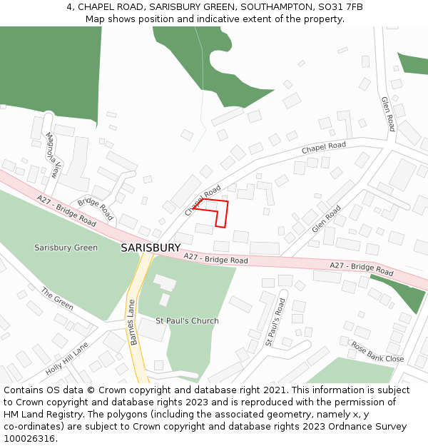 4, CHAPEL ROAD, SARISBURY GREEN, SOUTHAMPTON, SO31 7FB: Location map and indicative extent of plot