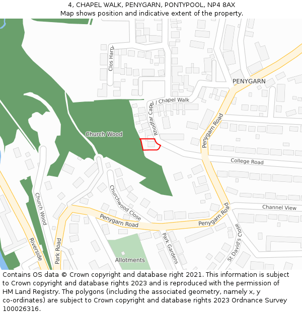 4, CHAPEL WALK, PENYGARN, PONTYPOOL, NP4 8AX: Location map and indicative extent of plot