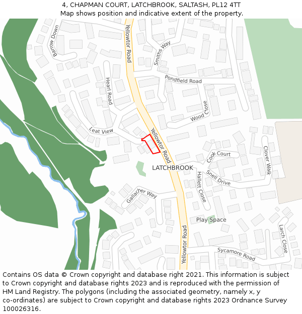 4, CHAPMAN COURT, LATCHBROOK, SALTASH, PL12 4TT: Location map and indicative extent of plot