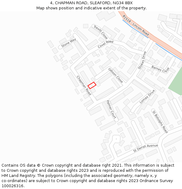 4, CHAPMAN ROAD, SLEAFORD, NG34 8BX: Location map and indicative extent of plot