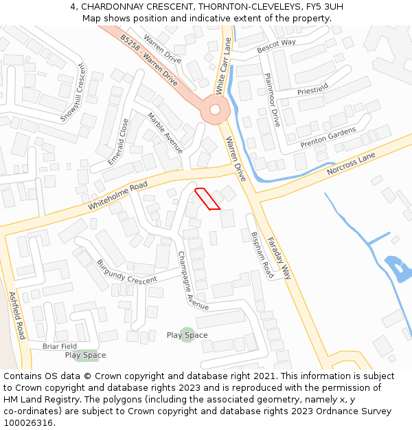 4, CHARDONNAY CRESCENT, THORNTON-CLEVELEYS, FY5 3UH: Location map and indicative extent of plot