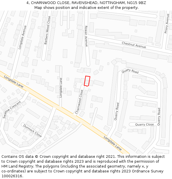 4, CHARNWOOD CLOSE, RAVENSHEAD, NOTTINGHAM, NG15 9BZ: Location map and indicative extent of plot