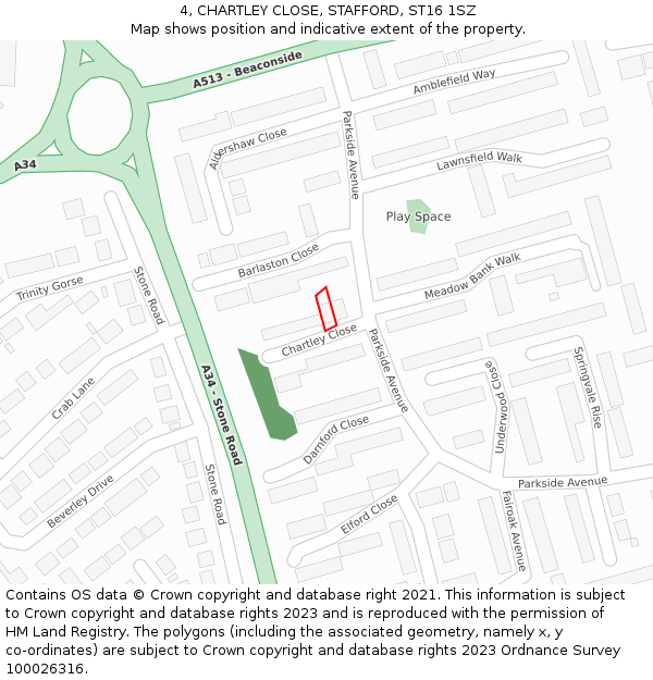 4, CHARTLEY CLOSE, STAFFORD, ST16 1SZ: Location map and indicative extent of plot