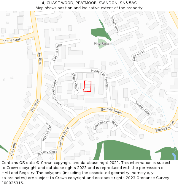 4, CHASE WOOD, PEATMOOR, SWINDON, SN5 5AS: Location map and indicative extent of plot
