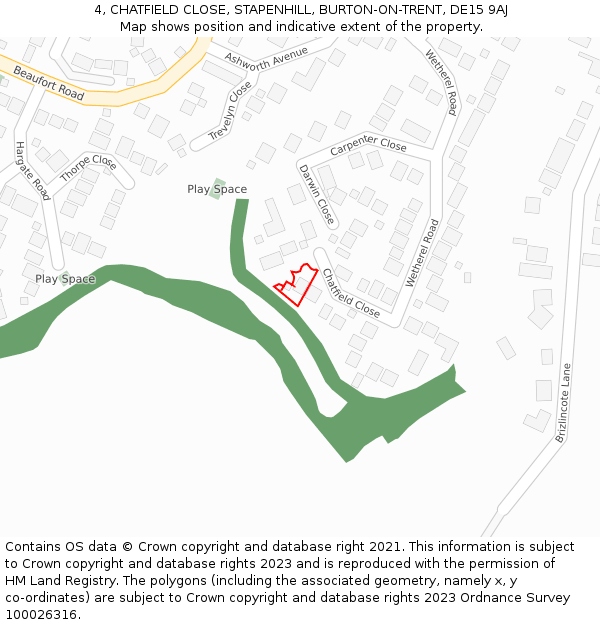 4, CHATFIELD CLOSE, STAPENHILL, BURTON-ON-TRENT, DE15 9AJ: Location map and indicative extent of plot