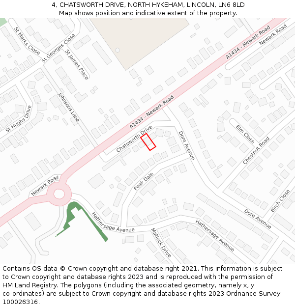 4, CHATSWORTH DRIVE, NORTH HYKEHAM, LINCOLN, LN6 8LD: Location map and indicative extent of plot