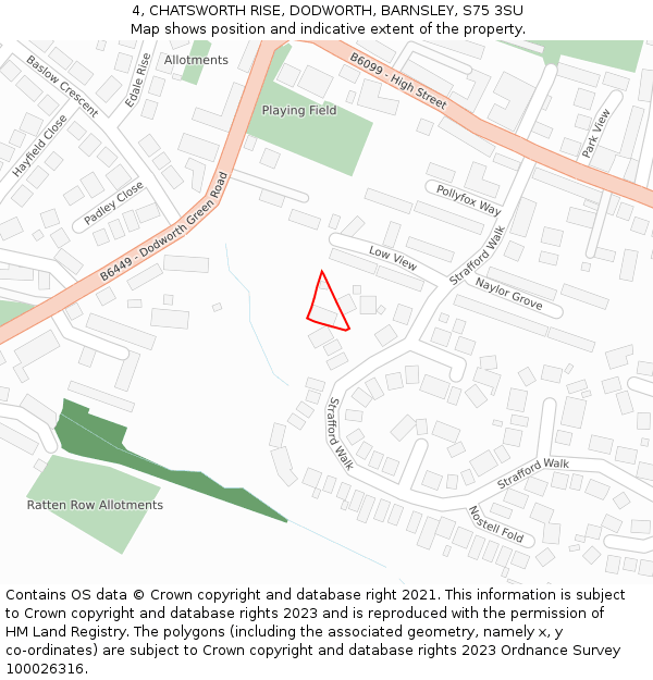4, CHATSWORTH RISE, DODWORTH, BARNSLEY, S75 3SU: Location map and indicative extent of plot