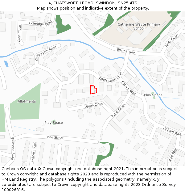 4, CHATSWORTH ROAD, SWINDON, SN25 4TS: Location map and indicative extent of plot
