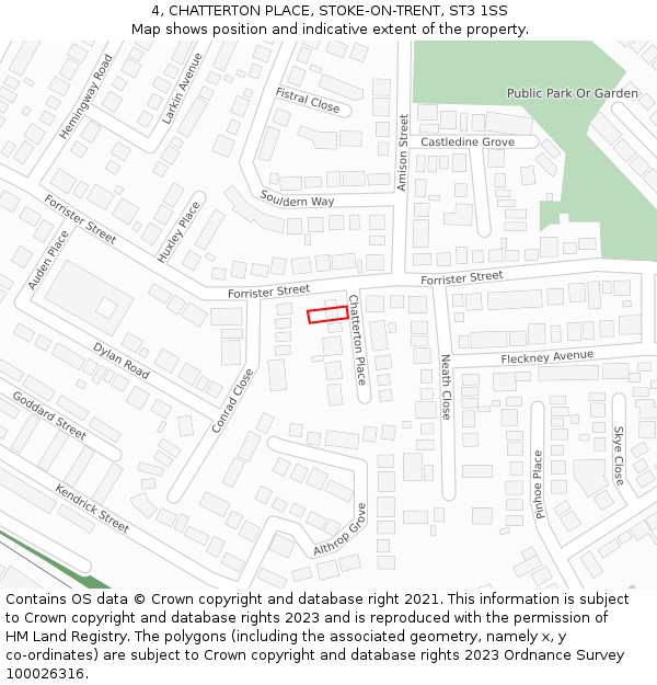 4, CHATTERTON PLACE, STOKE-ON-TRENT, ST3 1SS: Location map and indicative extent of plot