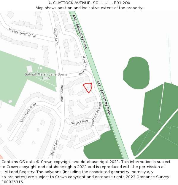 4, CHATTOCK AVENUE, SOLIHULL, B91 2QX: Location map and indicative extent of plot