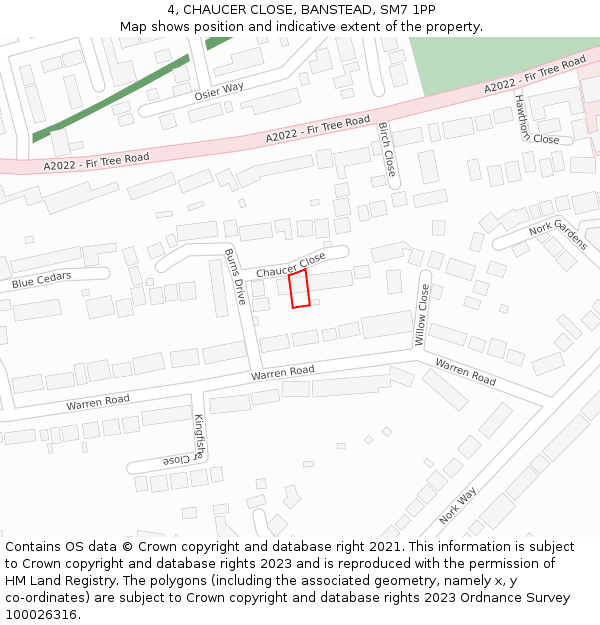 4, CHAUCER CLOSE, BANSTEAD, SM7 1PP: Location map and indicative extent of plot