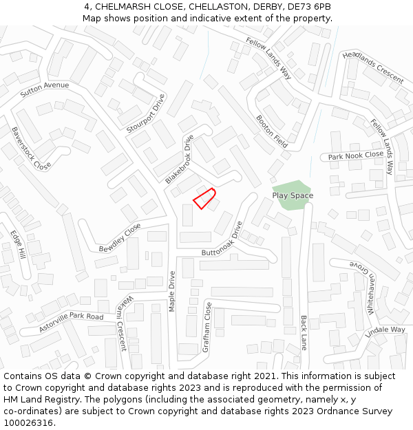 4, CHELMARSH CLOSE, CHELLASTON, DERBY, DE73 6PB: Location map and indicative extent of plot