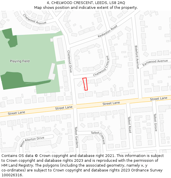 4, CHELWOOD CRESCENT, LEEDS, LS8 2AQ: Location map and indicative extent of plot