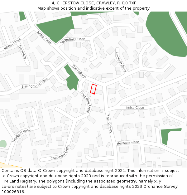 4, CHEPSTOW CLOSE, CRAWLEY, RH10 7XF: Location map and indicative extent of plot