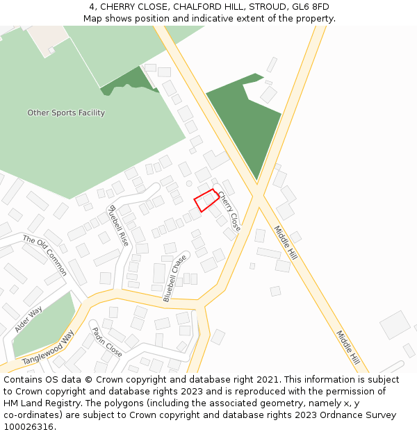 4, CHERRY CLOSE, CHALFORD HILL, STROUD, GL6 8FD: Location map and indicative extent of plot
