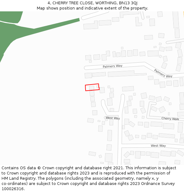4, CHERRY TREE CLOSE, WORTHING, BN13 3QJ: Location map and indicative extent of plot