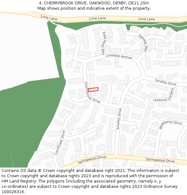 4, CHERRYBROOK DRIVE, OAKWOOD, DERBY, DE21 2SH: Location map and indicative extent of plot