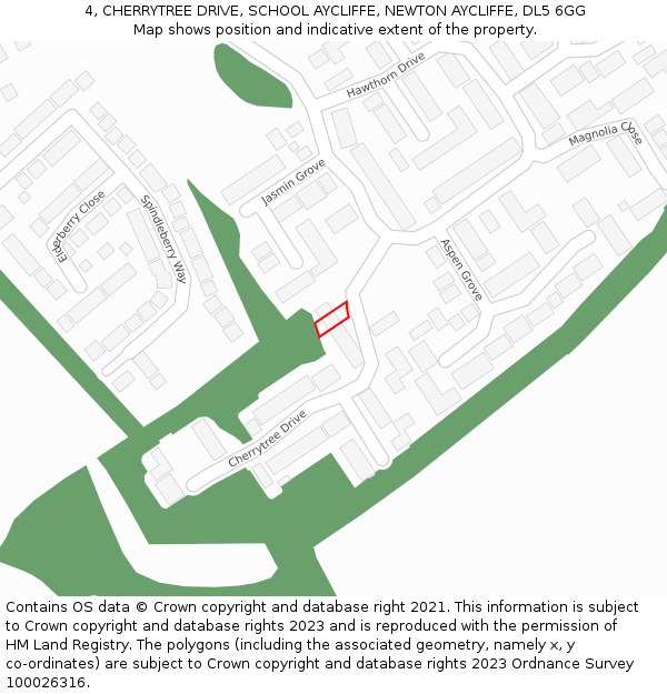 4, CHERRYTREE DRIVE, SCHOOL AYCLIFFE, NEWTON AYCLIFFE, DL5 6GG: Location map and indicative extent of plot