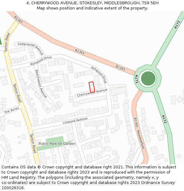 4, CHERRYWOOD AVENUE, STOKESLEY, MIDDLESBROUGH, TS9 5EH: Location map and indicative extent of plot