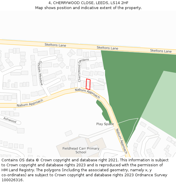 4, CHERRYWOOD CLOSE, LEEDS, LS14 2HF: Location map and indicative extent of plot
