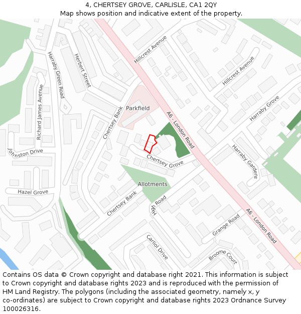 4, CHERTSEY GROVE, CARLISLE, CA1 2QY: Location map and indicative extent of plot