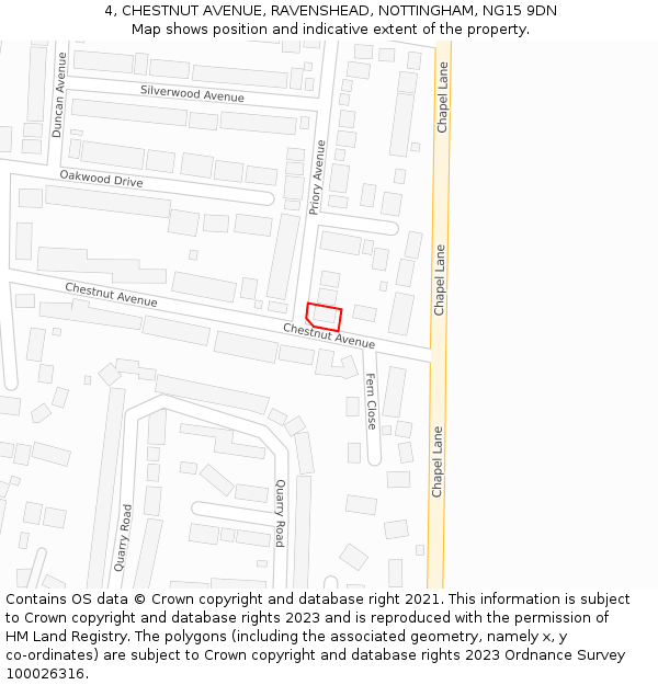 4, CHESTNUT AVENUE, RAVENSHEAD, NOTTINGHAM, NG15 9DN: Location map and indicative extent of plot