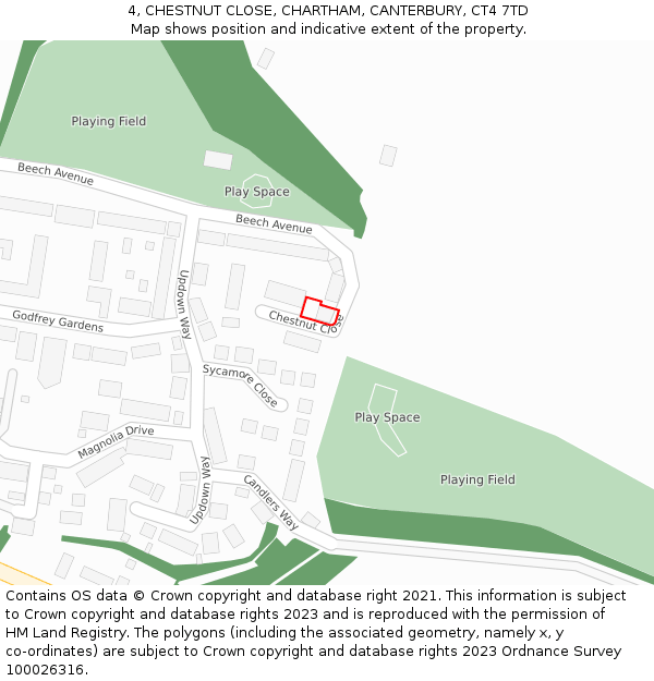 4, CHESTNUT CLOSE, CHARTHAM, CANTERBURY, CT4 7TD: Location map and indicative extent of plot